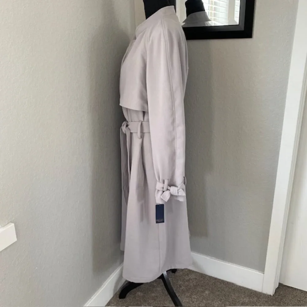 RACHEL ROY Luxe Crepe Trench Long Coat Gray Mist XL NWT